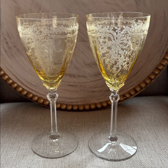 Fostoria Other - Fostoria June Topaz (Yellow) 2 Crystal Water Glasses Rare Find From 1930’s